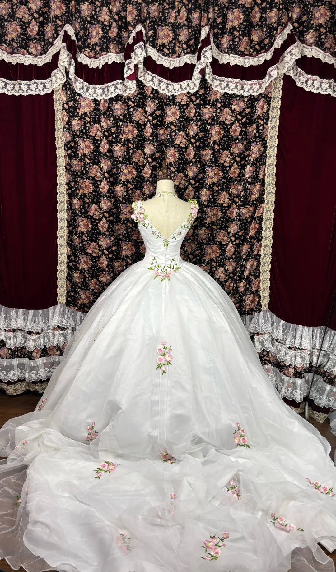 Weißes rosa Blumenprinzessin-langes Tüll-Ballkleid-Abendkleid Quinceanera-Kleid NV4654