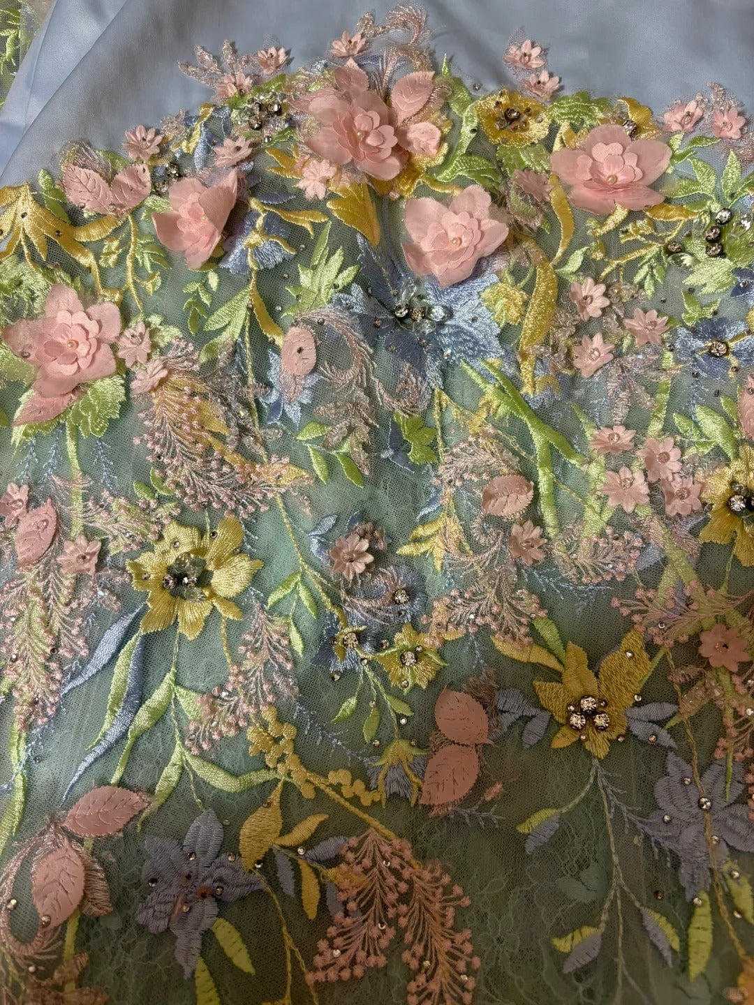 Blau Süßes Elegantes Zartes Blumen Perlen Langes Tüll Meerjungfrau Slim Fit Bodenlanges Schleppendes Ballkleid Abendkleid Partykleid nv4131