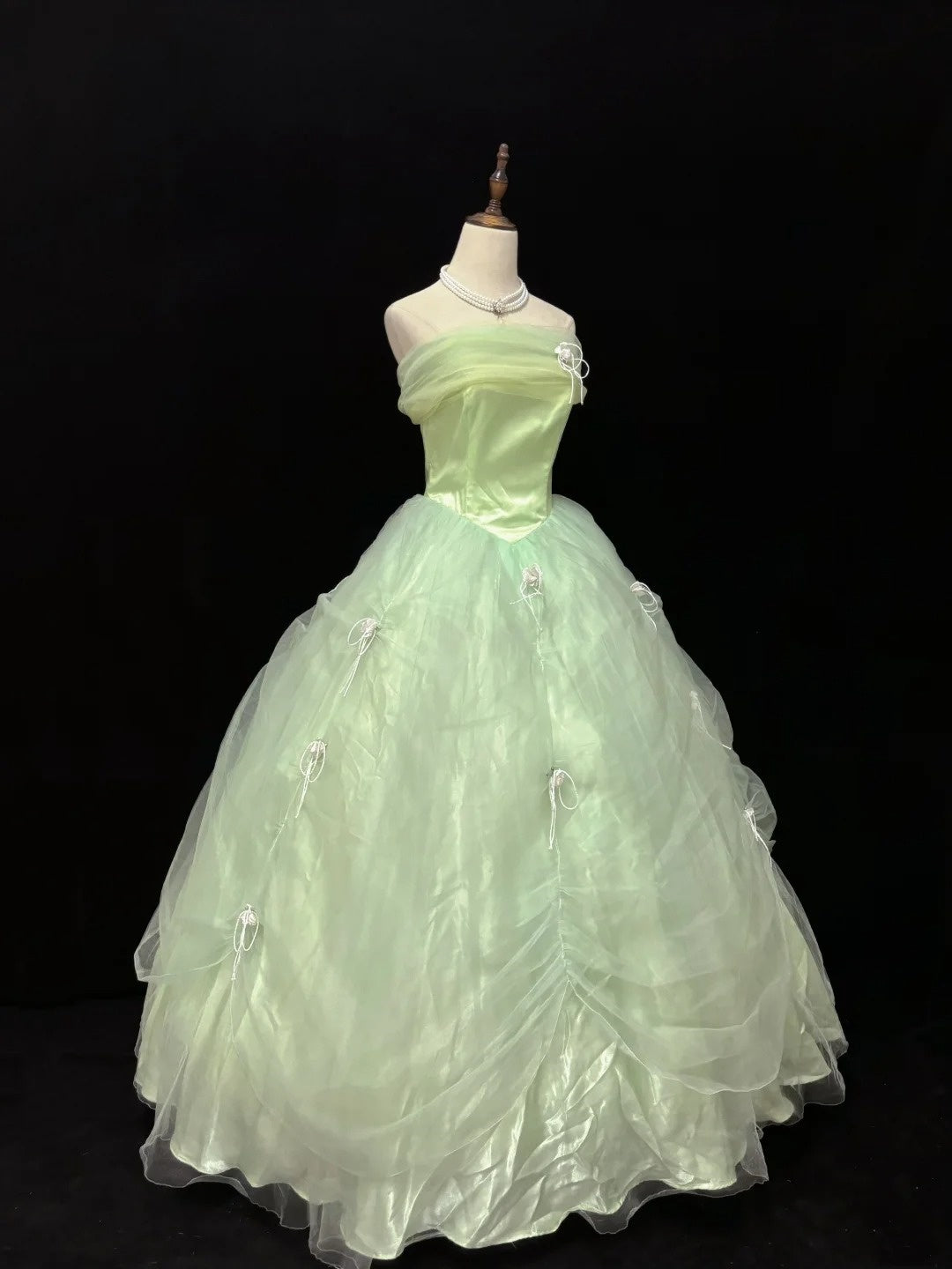Grün Modisch Elegant Süß Lang Bodenlang Tüll Prinzessin Ballkleid Abendkleid Geburtstagskleid nv4137