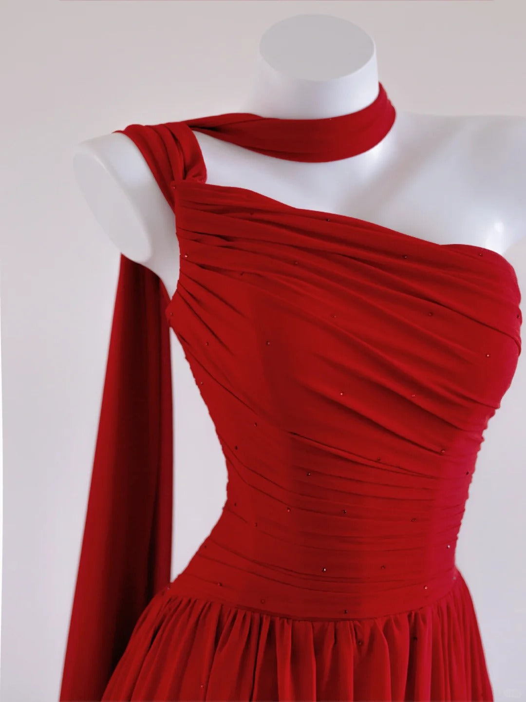 Rotes elegantes, modisches, langes, figurbetontes Chiffon-Ballkleid, Abendkleid, Hochzeitsgastkleid nv4973