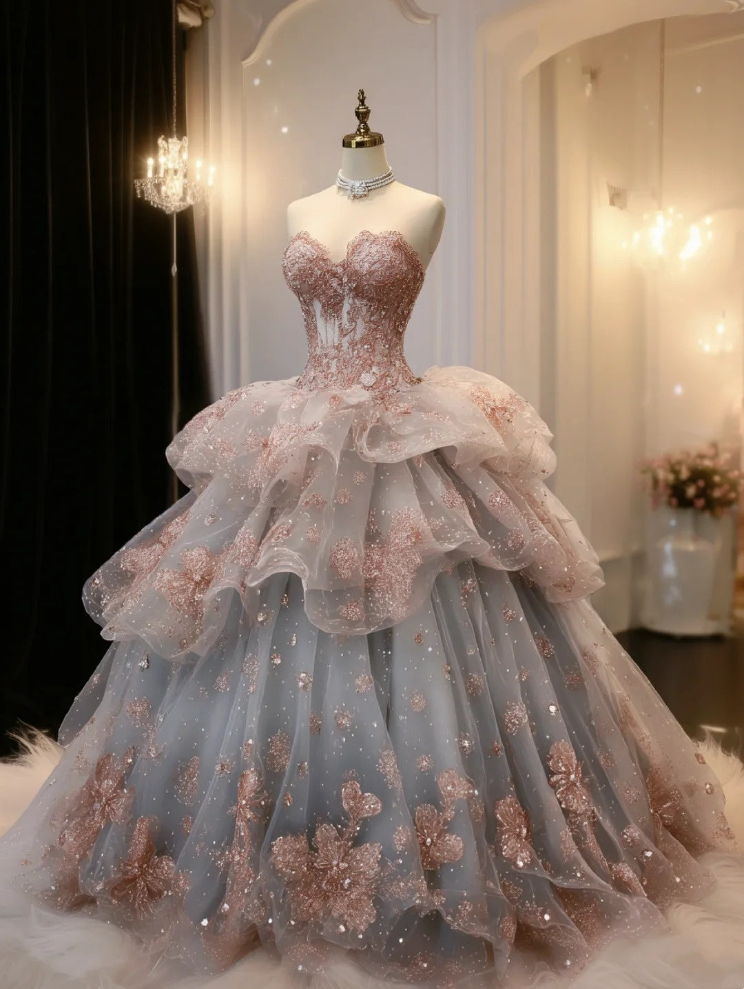 Powdered Snow Glow | Champagne Rose Gown for a Winter Ball NV6516