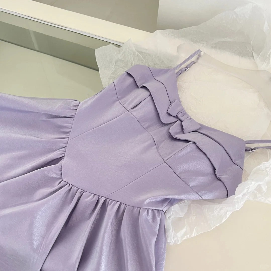 Robe de soirée courte en satin violet, tenue de bal, d'anniversaire, nv4637