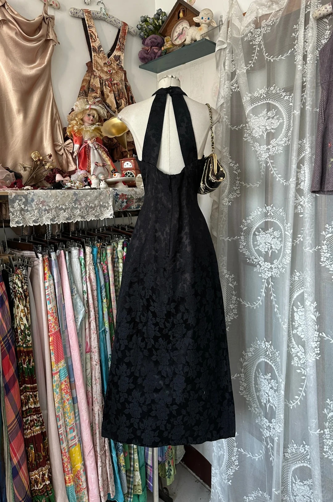 Schwarzes Vintage Elegantes Langes Sexy Spitzen Ballkleid Abendkleid Homecoming Kleid Geburtstagsparty Kleid nv4630