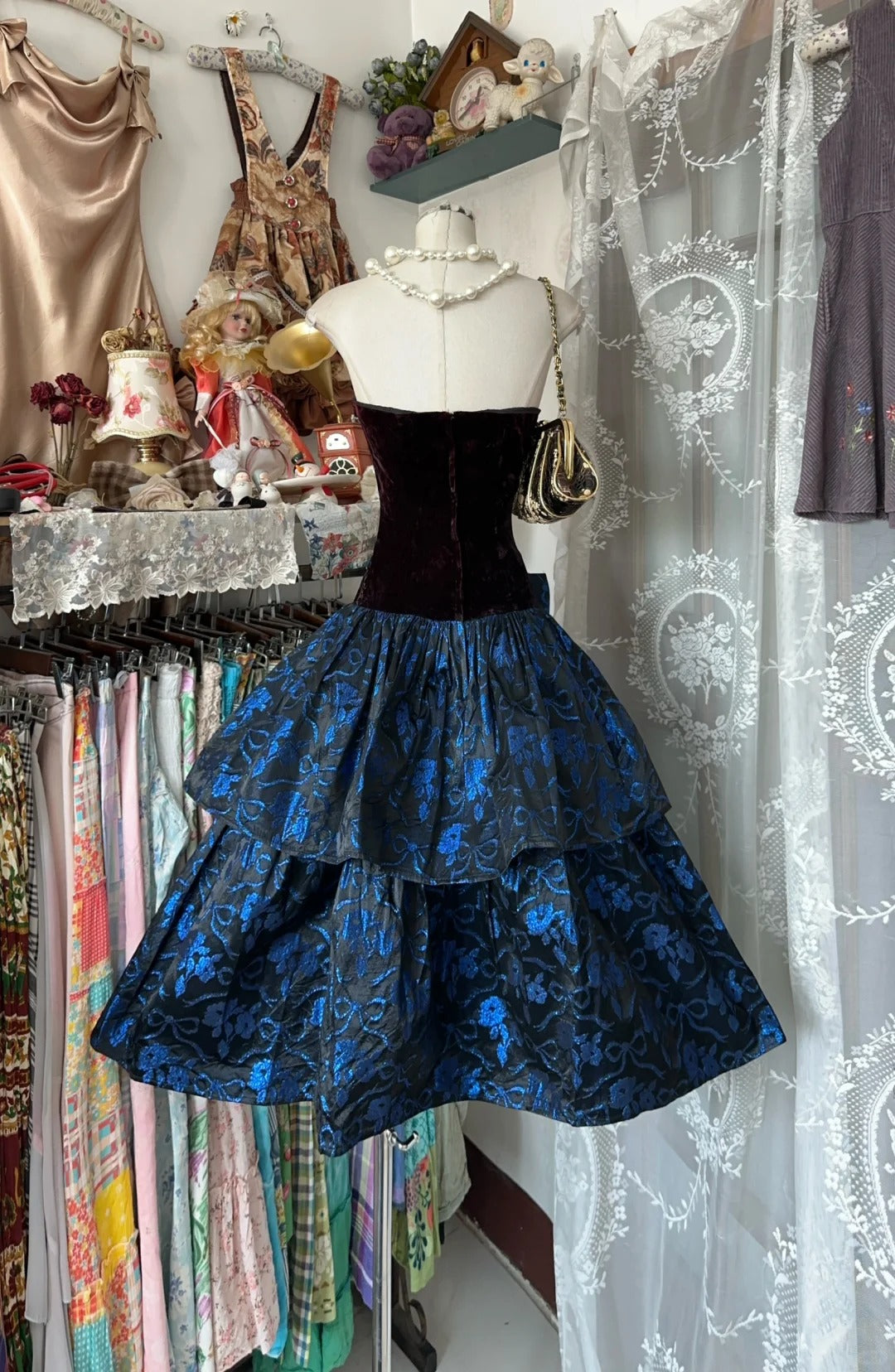 Blaues geblümtes Homecoming-Kleid, kurzes Geburtstagskleid, Partykleid, NV4368