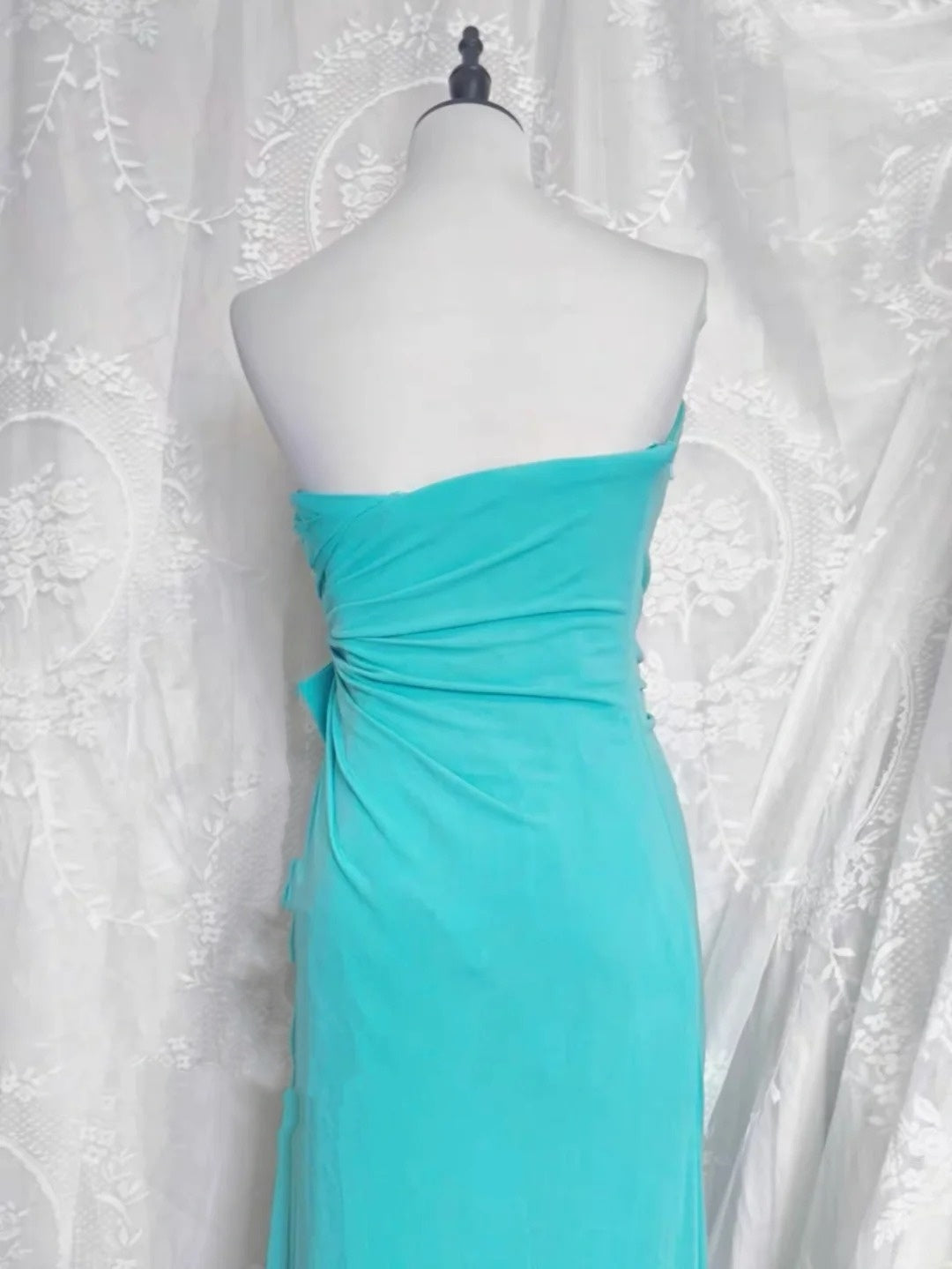 Blaues, perlenbesetztes, langes Tüll-Ballkleid, Abendkleid, Partykleid, nv4372