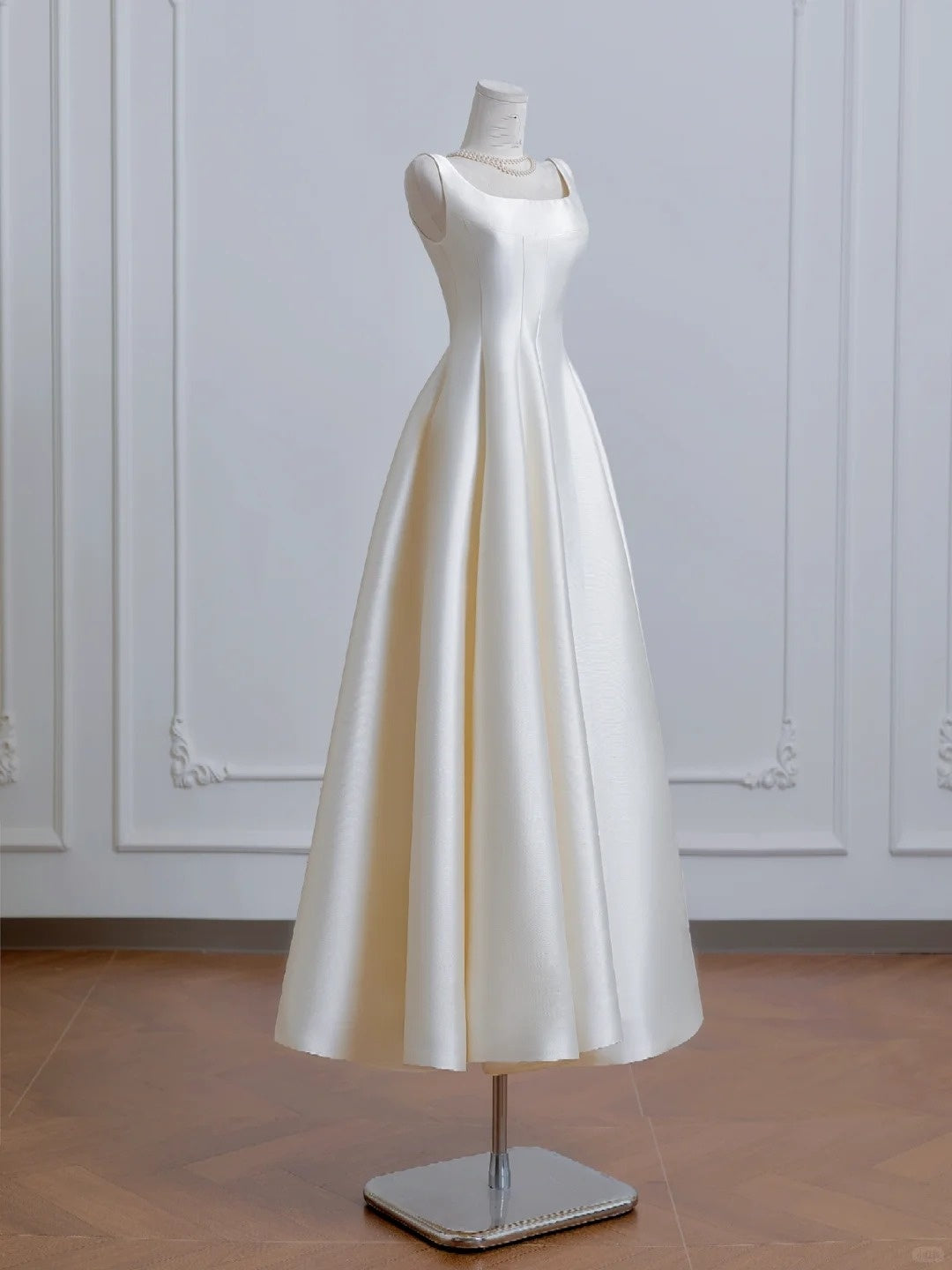 Weiß Einfache Mode Elegante Lange Satin Ballkleid Abendkleid Partykleid nv4951