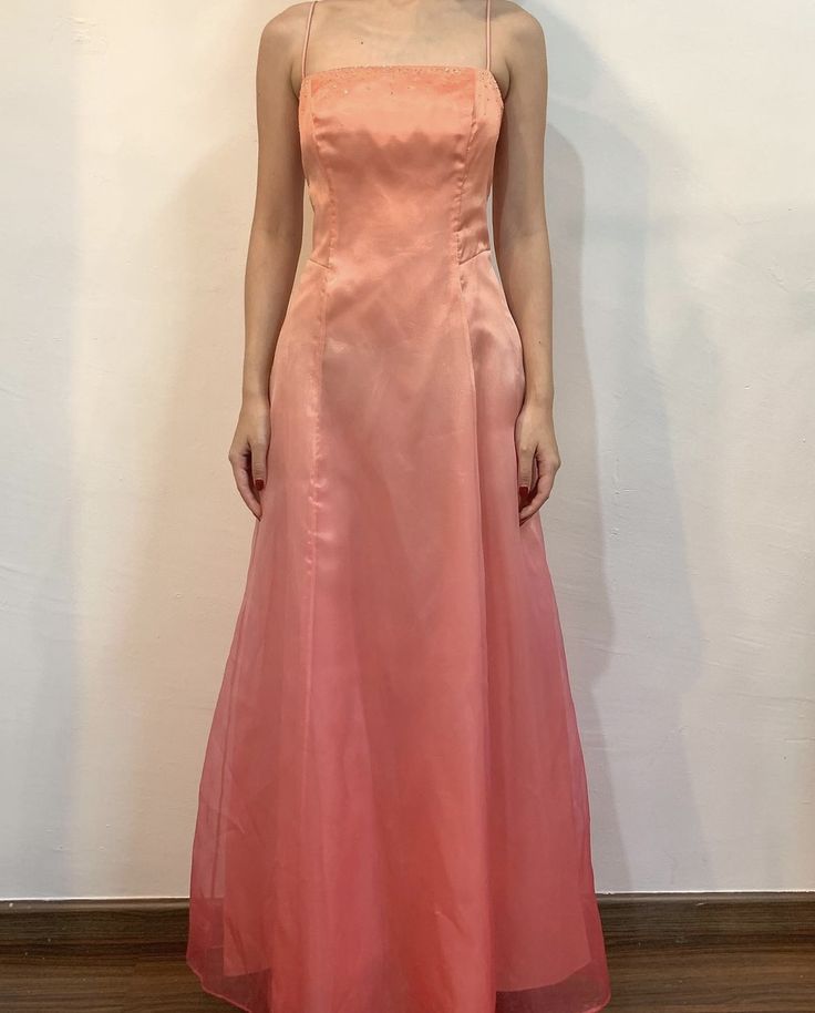 Pink Orange Fashion Gradient Elegant Spaghetti Strap Long Tulle Ball Gown Evening Dress Prom Dress nv3791