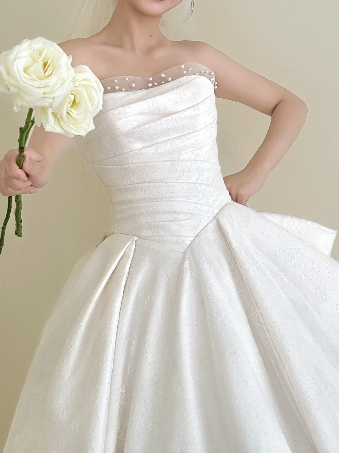 Strapless Satin A Line Wedding Dress Long Train Princess Bridal Gown NV7130