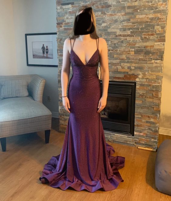 Lila glänzendes schlichtes elegantes langes Satin-Ballkleid, Abendkleid, Partykleid nv2347