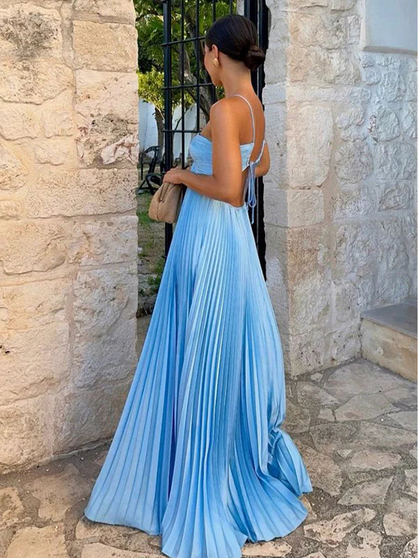 Blau Stilvoll Elegant Schlicht Liebsten Ärmellos A Linie Langes Chiffon Abendkleid Ballkleid Hochzeit Partykleid nv3805