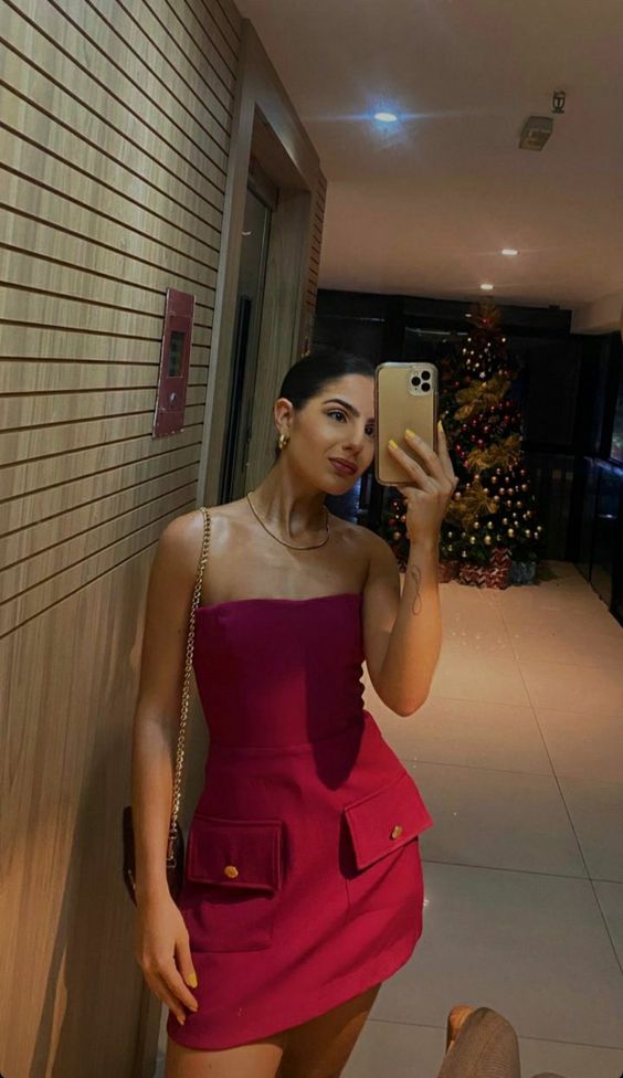 Robe de soirée courte à la mode rose rouge simple avec haut tube et mini robe de soirée nv2366