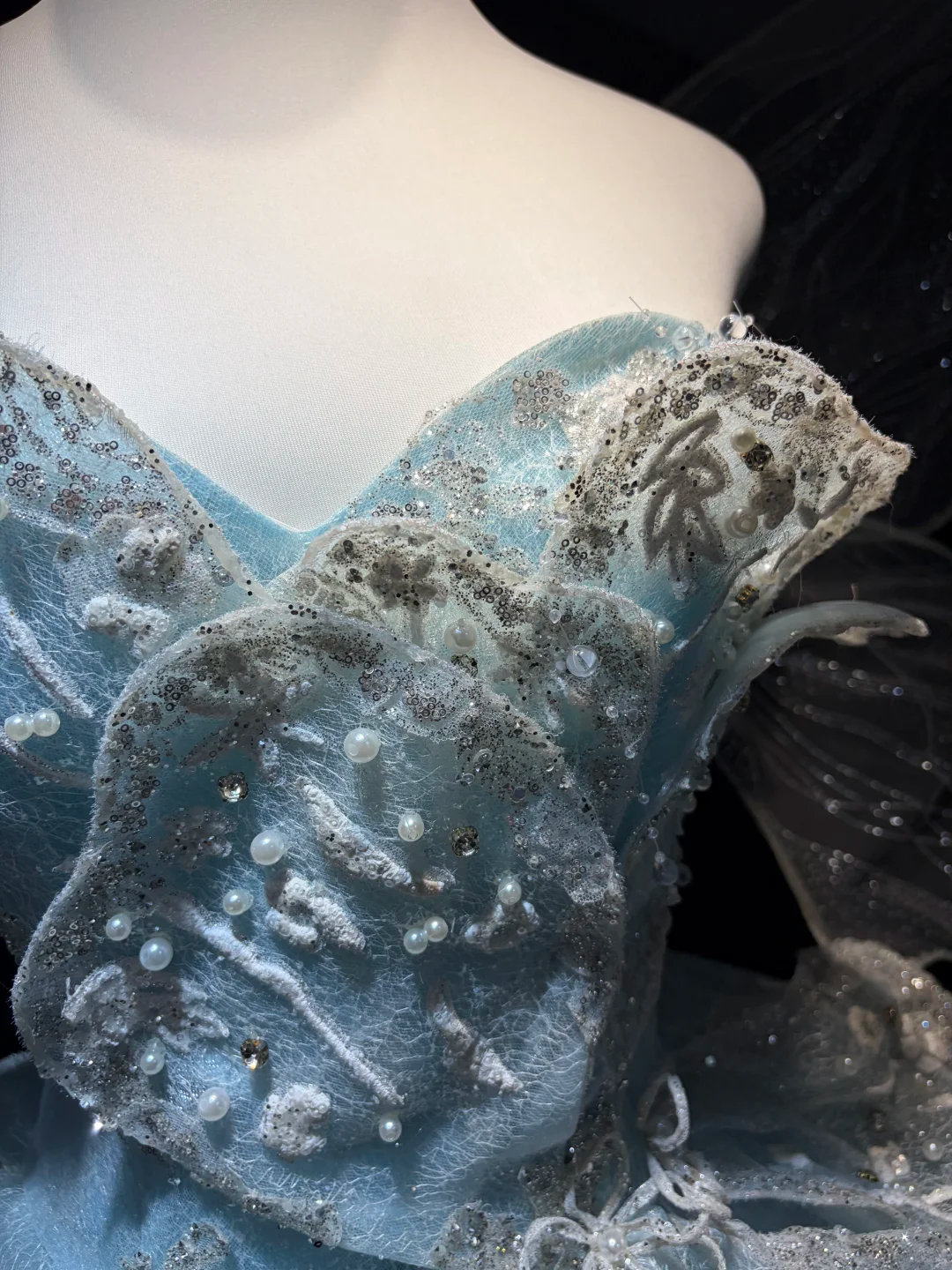 Light Blue Strapless Short Corset Formal Gown 3D Petal Fairy Wings Homecoming Dress NV6955
