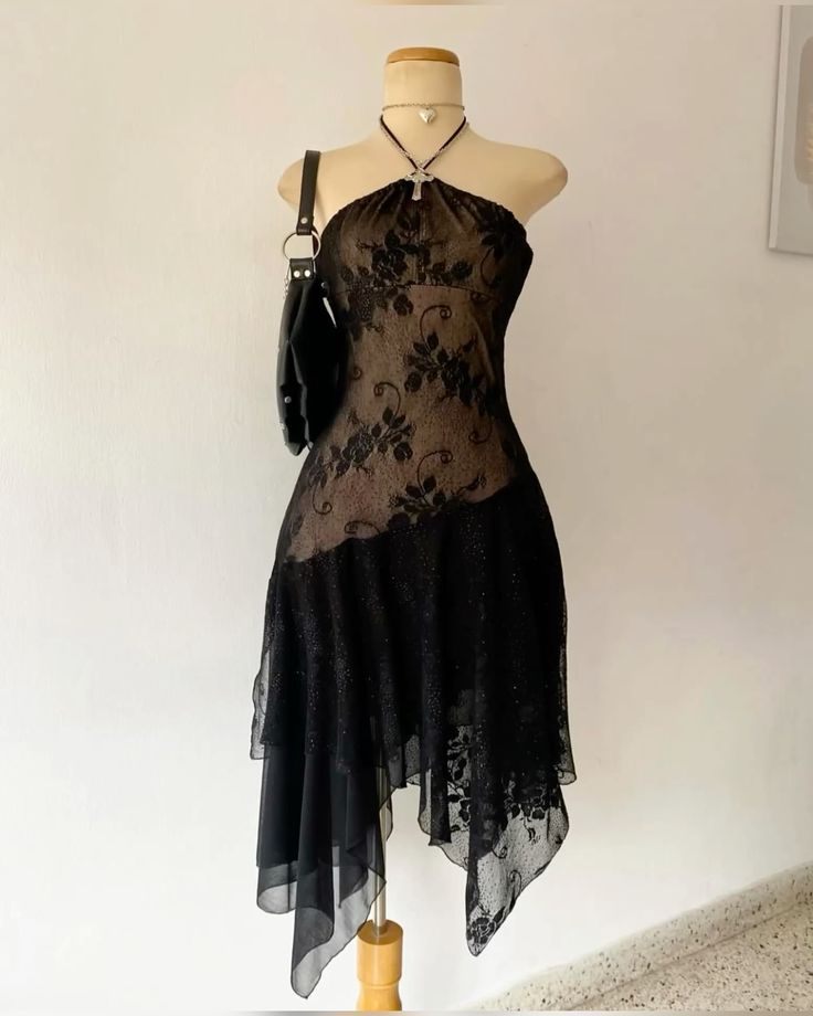 NiceVestidos - Robe de soirée courte/mi-longue en dentelle noire unique nv5466