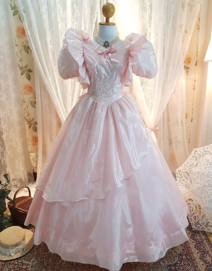 Rosa Süßes Mode Puffärmel Tüll Langes Ballkleid Abendkleid nv3039