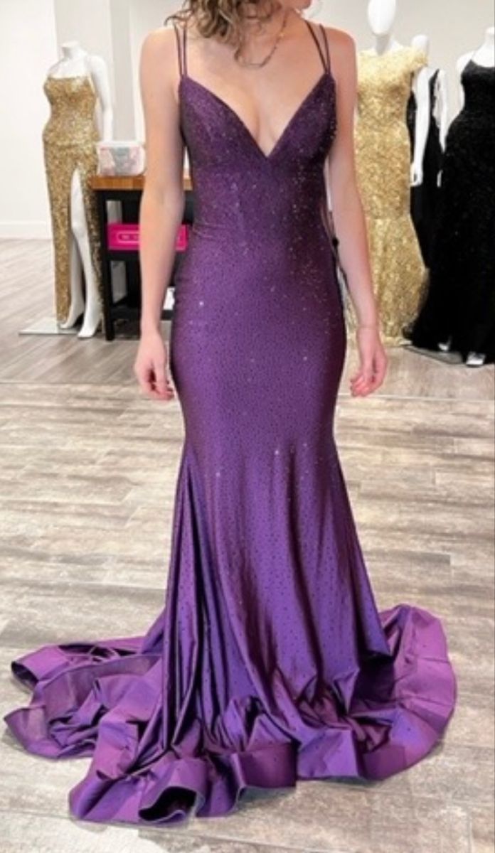 Lila Spaghettiträger Glänzende Pailletten Fischschwanz Langes Ballkleid Abendkleid nv2974