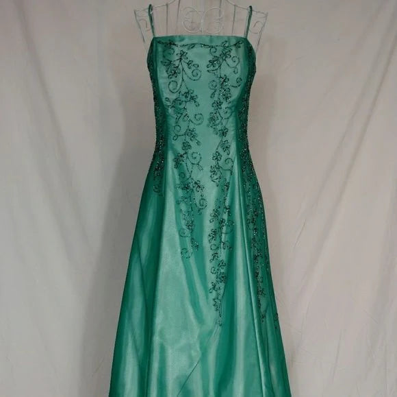 Grün Charming Fashion Exquisite Perlen Lange Elegante Tüll Satin Ballkleid Abendkleid Partykleid nv3975