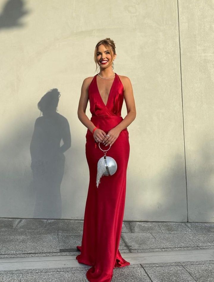 Rotes schlichtes, elegantes, tief ausgeschnittenes V-Ausschnitt-Ballkleid mit schmalem, langem Hals, Ballkleid, Abendkleid, Partykleid, NV2626