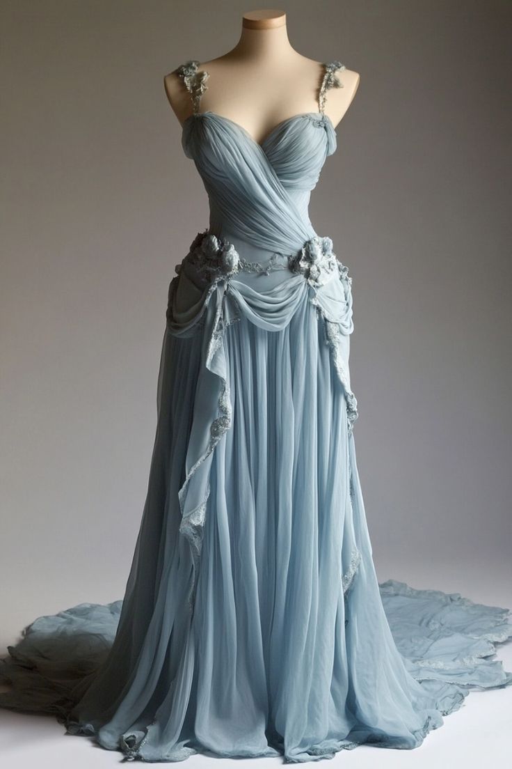 Hellblaues Vintage Elegantes Langes Tüll Ballkleid nv4831