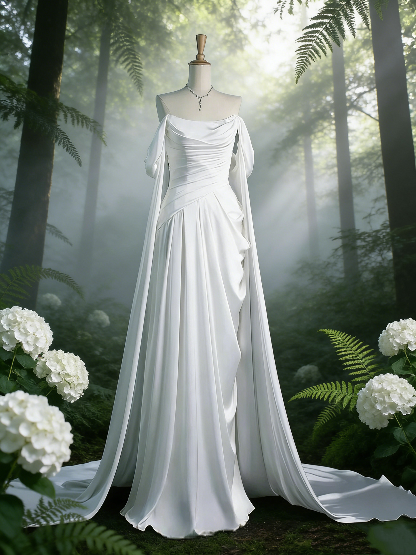 White Retro Long Evening Gown, Simple Dress NV6813