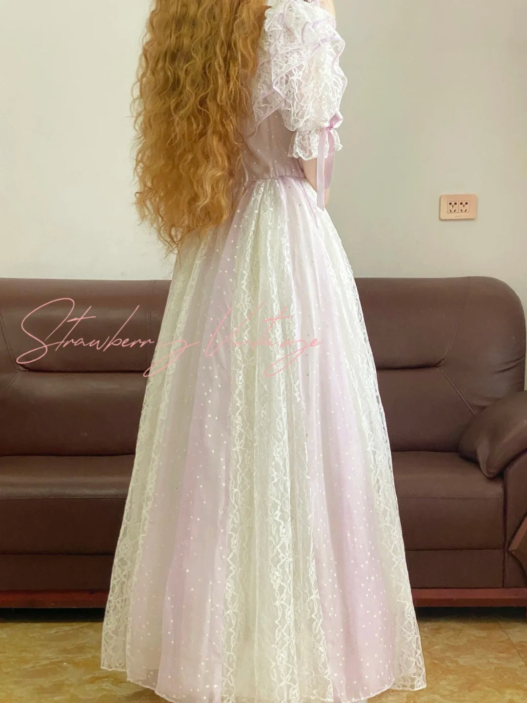Hellviolettes langes Geburtstagskleid aus Spitze und Tüll, elegantes Partykleid, nv5084
