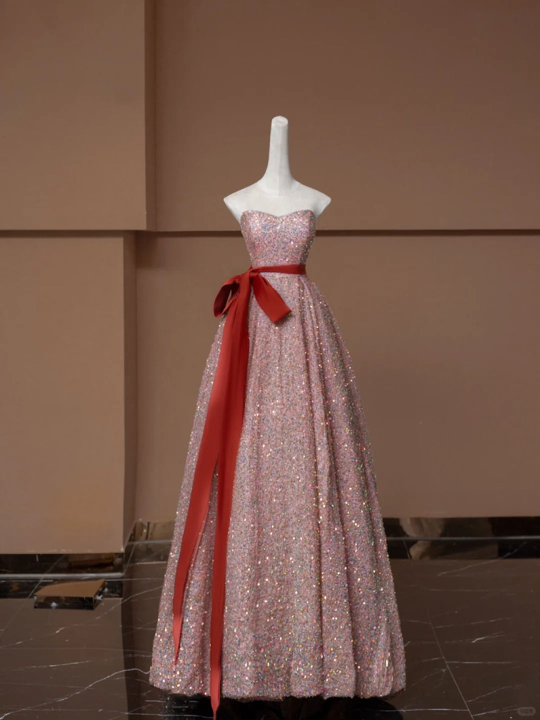 Rosa glänzendes, modisches, elegantes, langes Ballkleid mit Pailletten, Abendkleid, Partykleid, nv4740