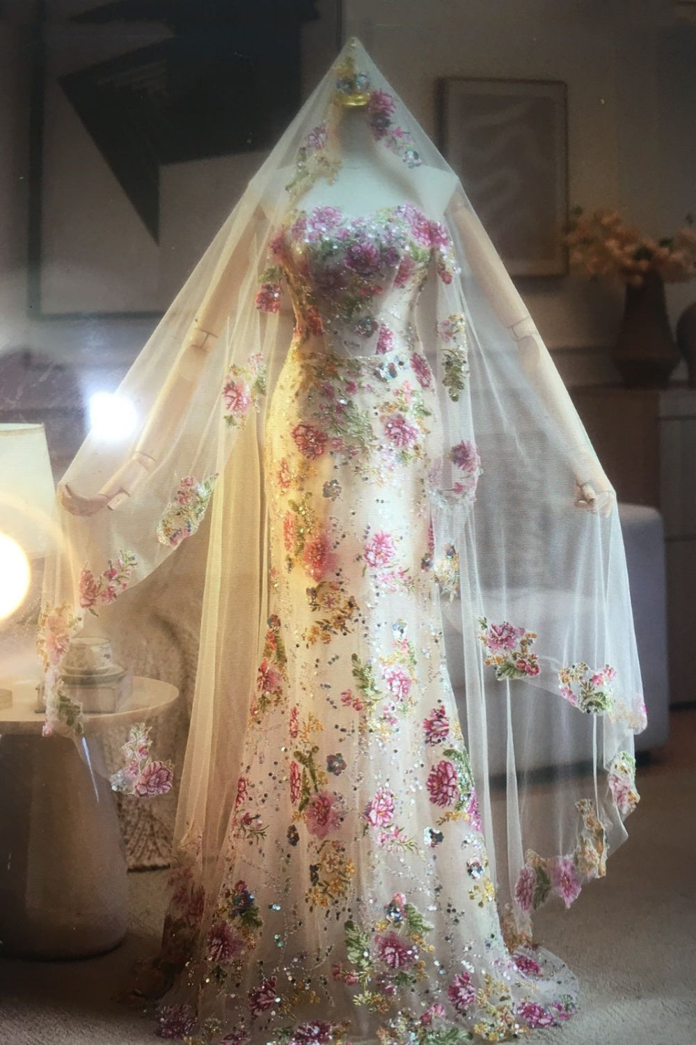 NiceVestidos - Robe de mariée longue en tulle rose à imprimé floral élégant NV5870