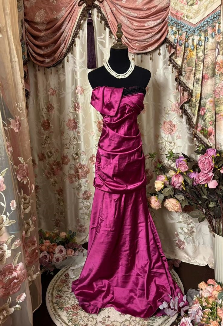 Lila Retro Elegantes trägerloses langes Ballkleid Abendkleid nv2975