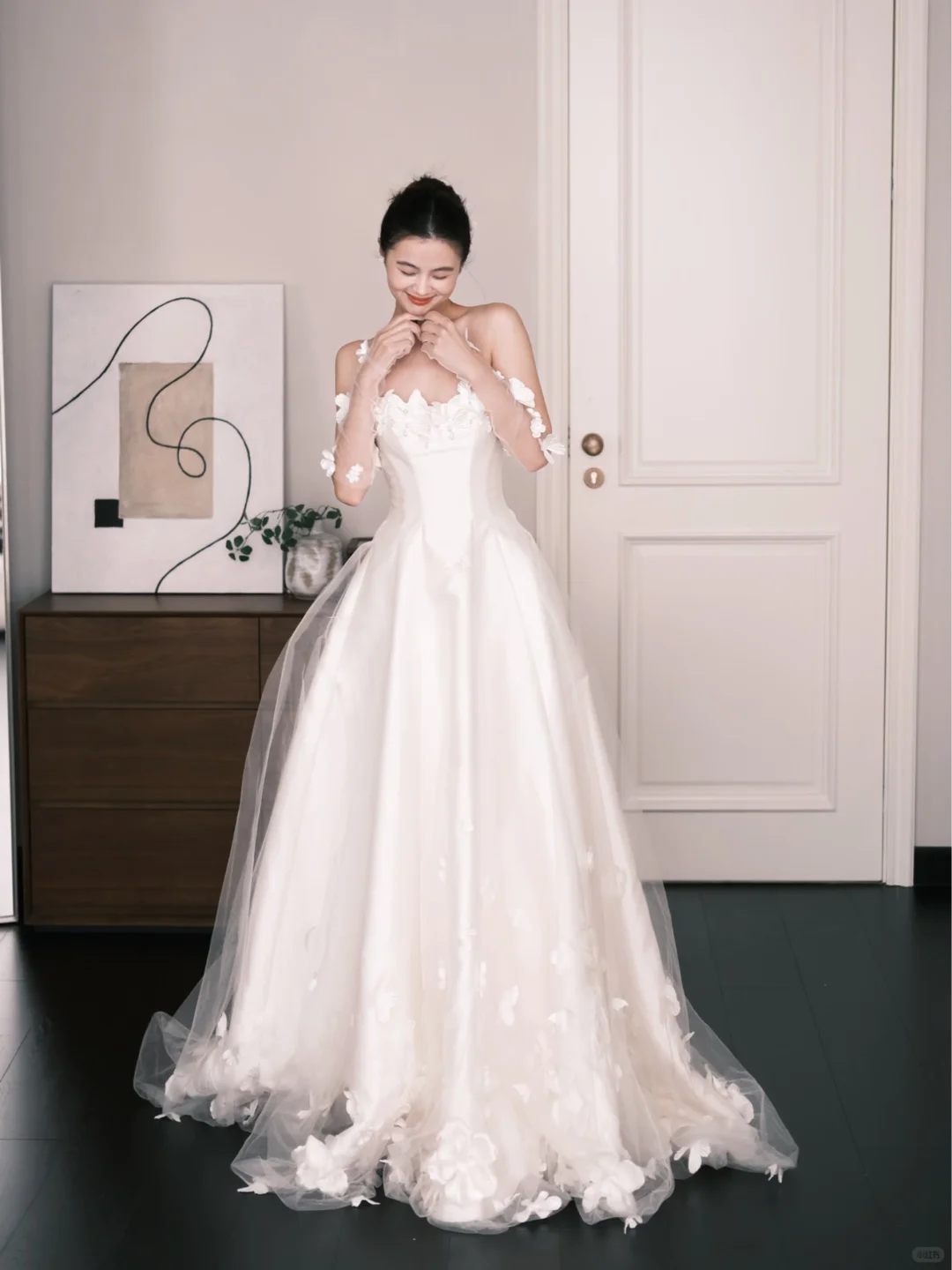 Strapless 3D Flower Tulle A Line Wedding Dress Bridal Gown NV7201