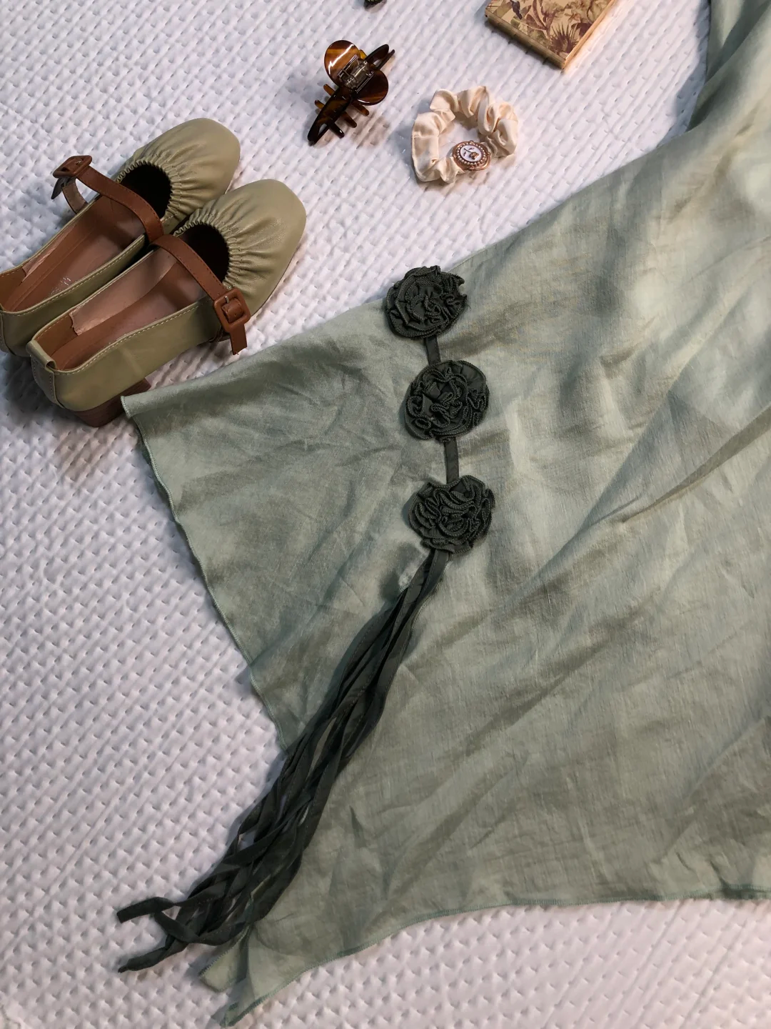 Sage Green Short Homecoming Dress U Neck Cap Sleeve 3D Floral Tassel Irregular Hem Vintage Cocktail Gown NV6930