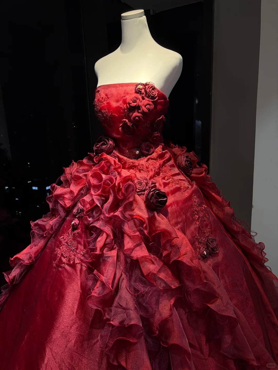 Burgundy Strapless Ball Gown 3D Rose Beaded Ruffle Tulle Formal Evening Dress NV6972