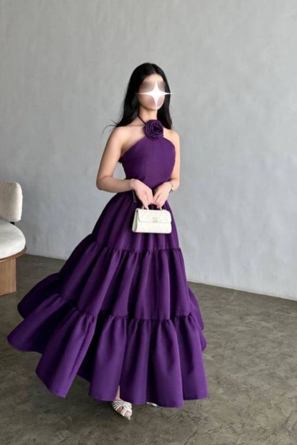 Lila Träger Mode Lange Satin Ballkleid Abendkleid nv3150