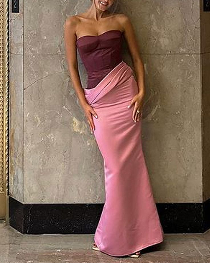 Rosa, einfarbiges, schulterfreies, langes Ballkleid-Abendkleid mit Nähten, NV2918