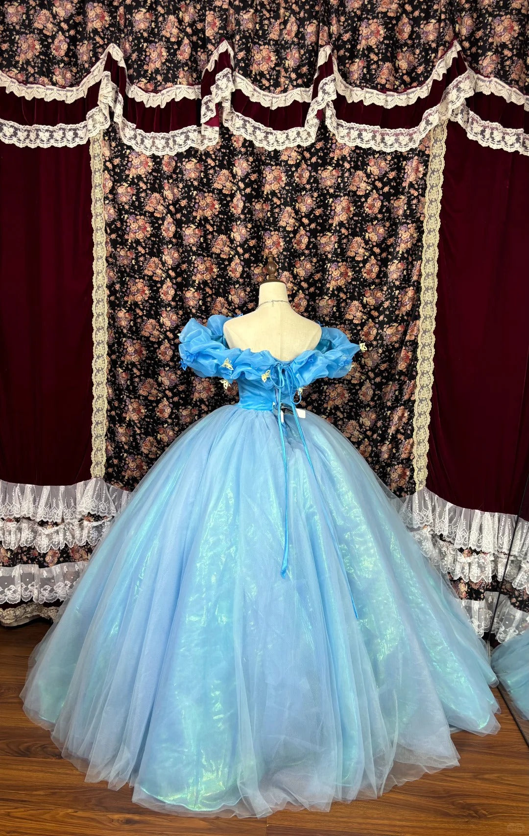 Blaues Prinzessin Cinderella langes Tüll-Ballkleid Abendkleid Quinceanera-Kleid NV4647