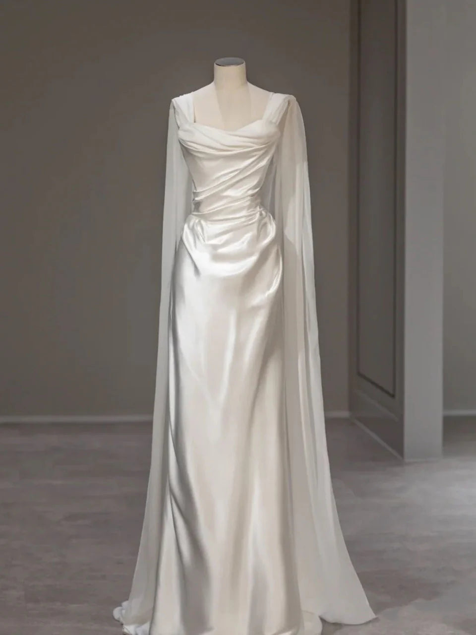 Weißes Satin-Brautkleid mit Rüschenträgern, elegantes Partykleid, Ballkleid, Abendkleid nv1846