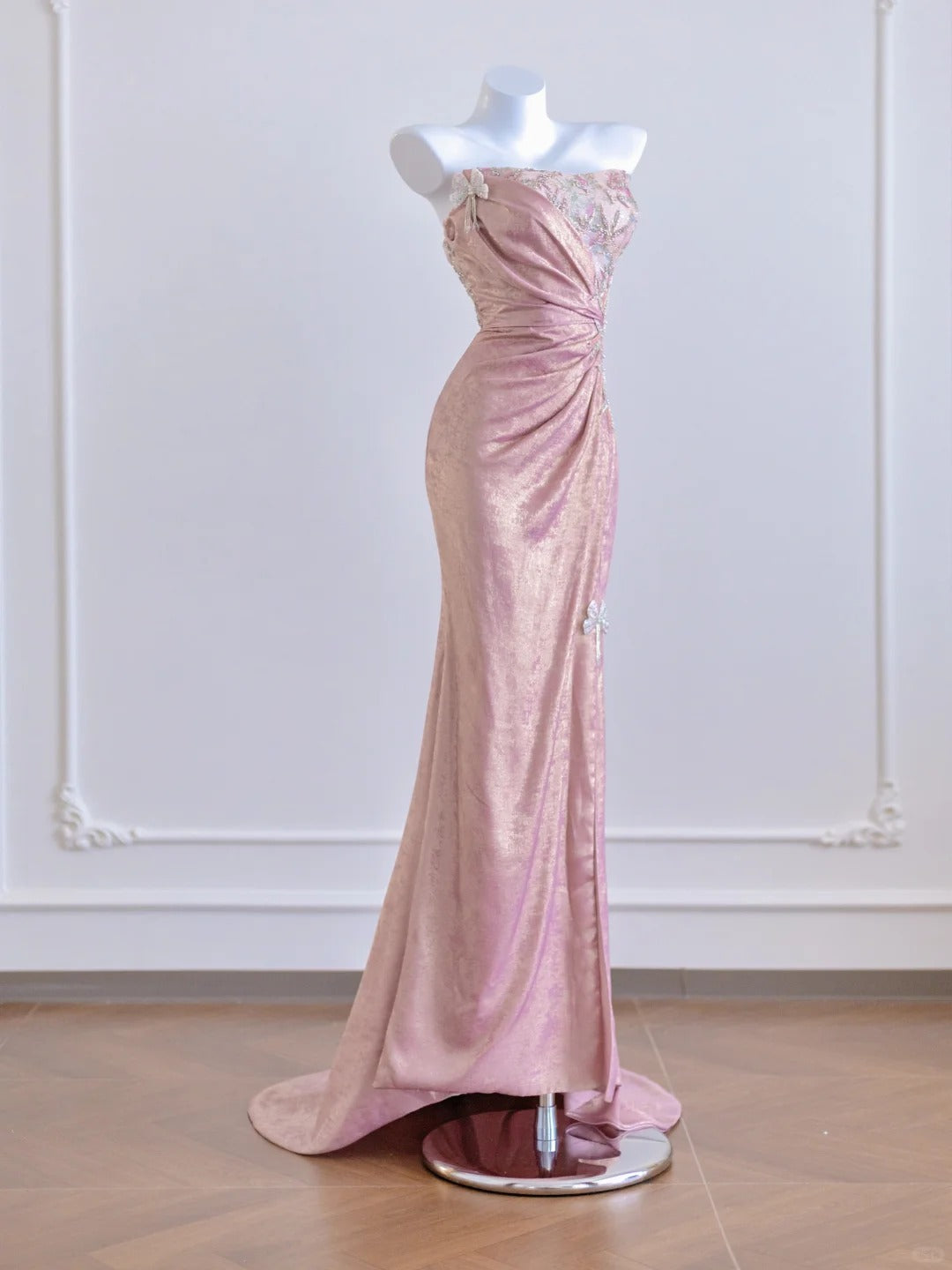 Rosa Mode exquisite Perlen lange Ballkleid Abendkleid Partykleid nv4726