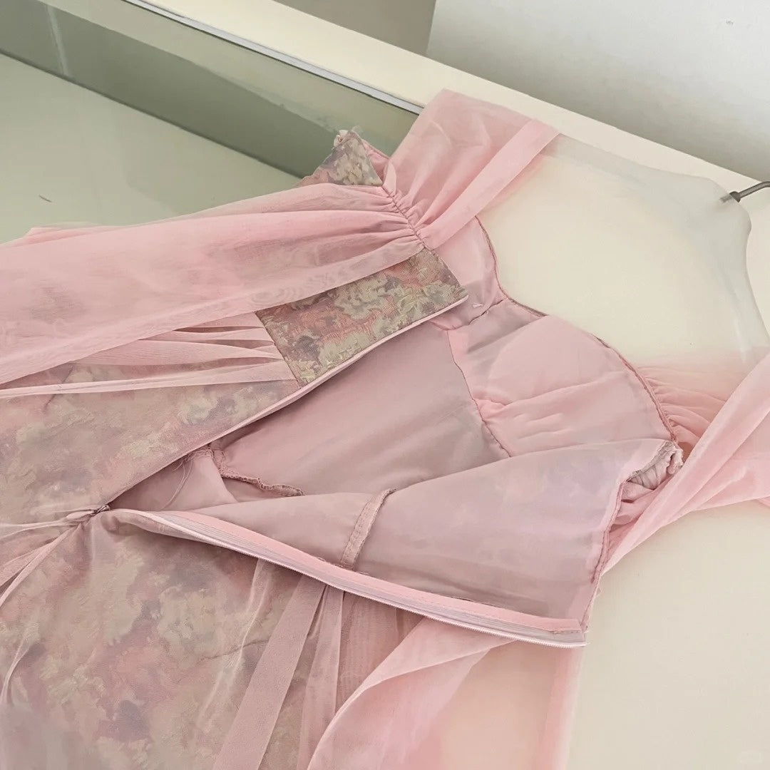 Rosa geblümtes Homecoming-Kleid, kurzes Tüll-Ballkleid, Geburtstagskleid, Abendkleid, NV4447