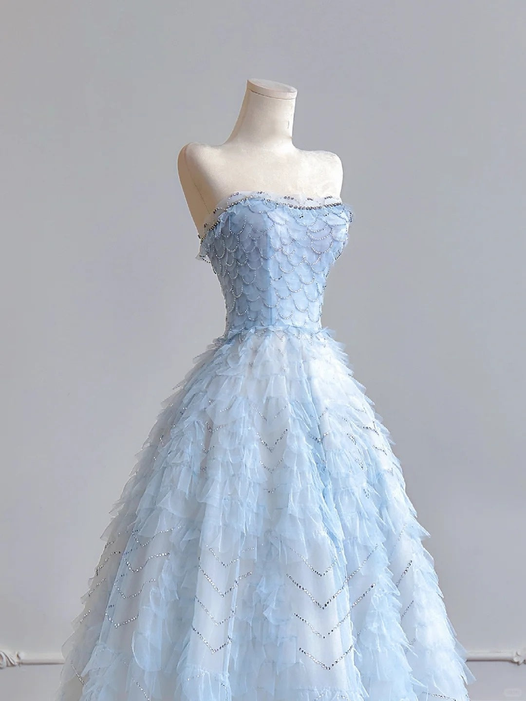 Robe de soirée longue en tulle et organza pailleté bleu clair brillant, longueur au sol, robe de bal, robe de remise de diplôme, nv5103