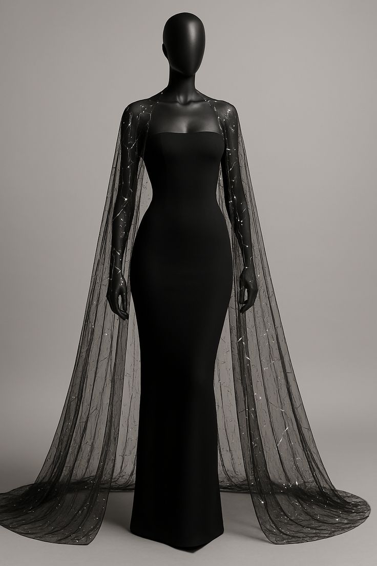 Schwarzes elegantes bodenlanges, enges, langes Ballkleid aus Tüll-Satin, Abendkleid NV5124