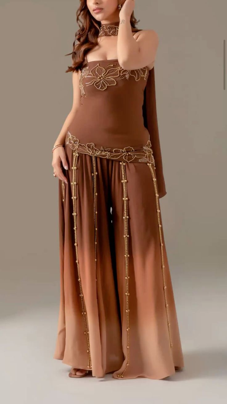 NiceVestidos - Robe de bal longue en mousseline de soie, élégante et tendance, dégradé noir/marron, style rétro, avec perles florales exquises, NV5853