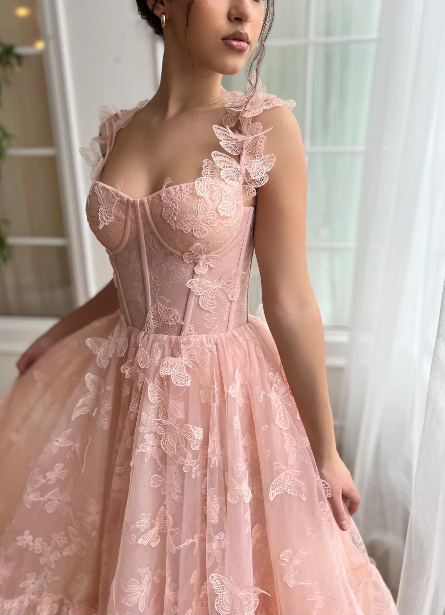 3D Schmetterlingskleid Rosette Korsettkleid Süßes A-Linien Ballkleid nv1676