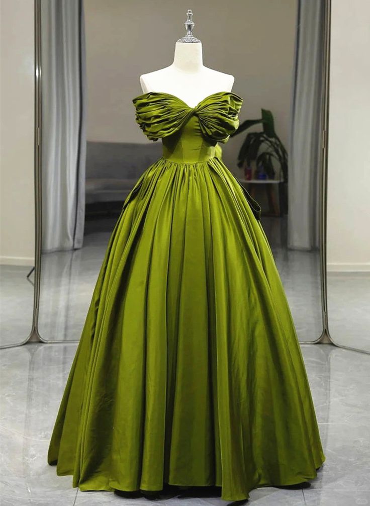 Grünes Vintage schlichtes elegantes langes Satin Ballkleid Abendkleid Partykleid NV3530