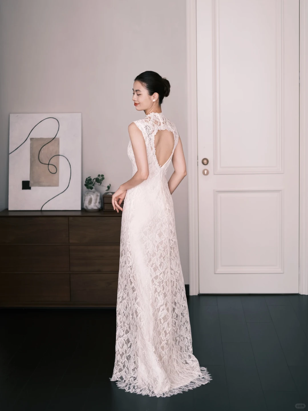 High Neck Lace Mermaid Wedding Dress, Sleeveless Sheer Bridal Gown NV7280