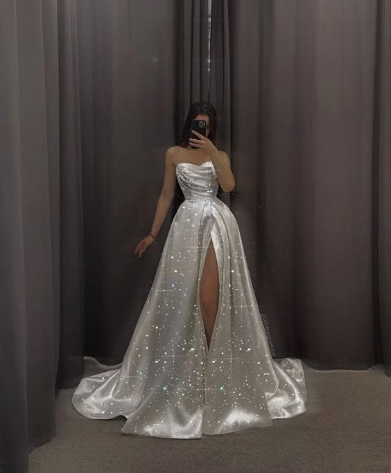 Weißes, einfarbiges, glänzendes Pailletten-Langballkleid, Abendkleid, Hochzeitskleid, Herbst-Brautparty-Outfit für Gäste, nv2652