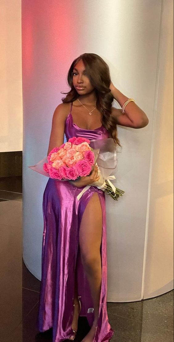 Rosa, schlichtes, elegantes Meerjungfrau-Ballkleid mit Schlitz vorne, für Geburtstag, Party, Abendkleid, nv2525