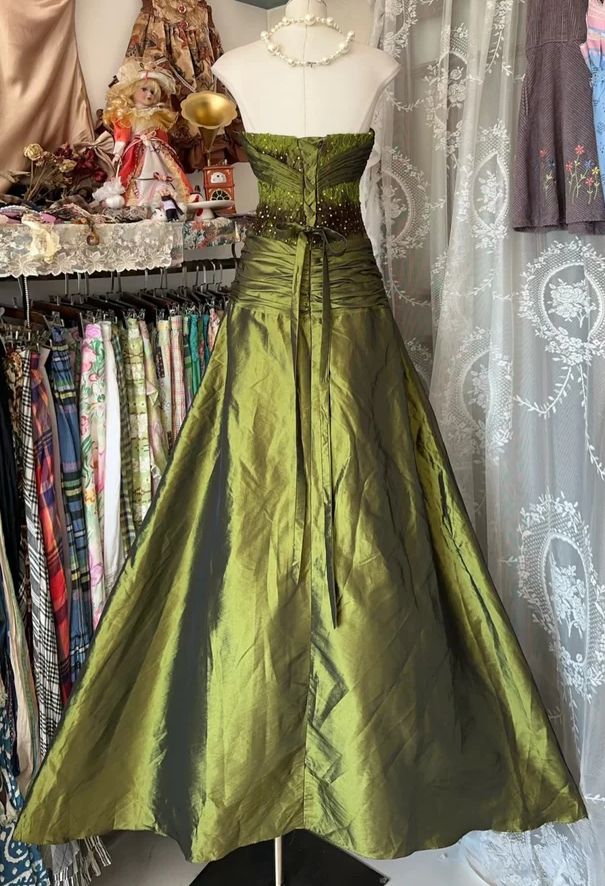 Olivgrün glänzend Vintage Mode Elegant Exquisite Perlen Spitze Off-the-Shoulder Satin Lange Tüll Meerjungfrau Ballkleid Pailletten Abendkleid Partykleid nv3820