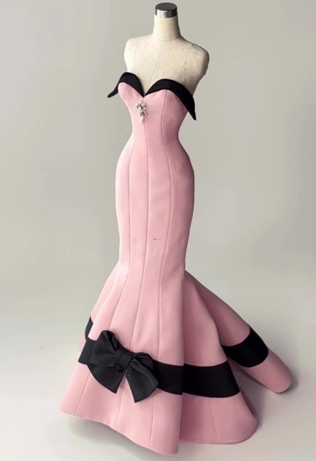 Rosa Samt Vintage Elegantes Herzausschnitt Bowknot Lange Meerjungfrau Slim Fit Abendkleid Ballkleid Partykleid nv2631