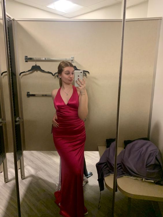 Rosafarbenes, schlichtes, elegantes, langes Ballkleid-Abendkleid nv2794
