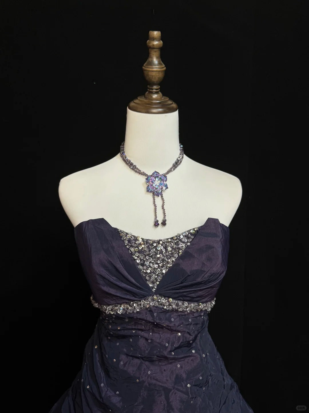 Robe de bal longue et rétro en satin perlé, scintillante, violette, étoilée, nuit, rivière, exquise, longueur au sol, NV5149