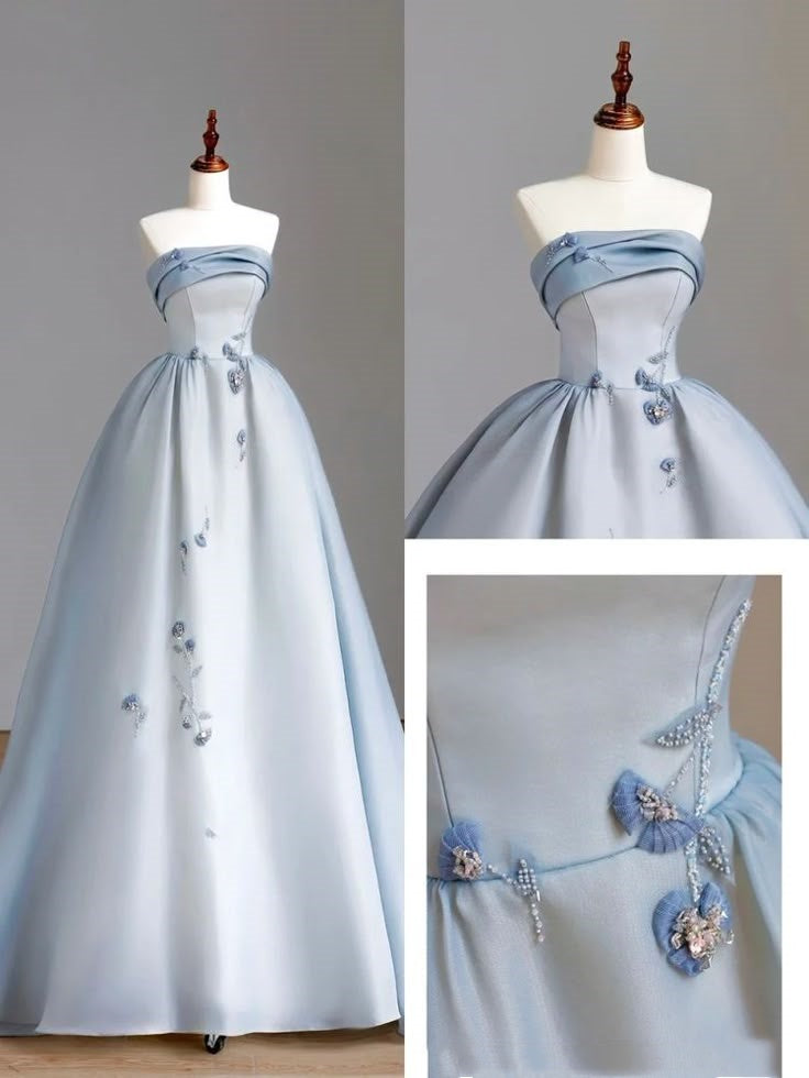 Blaues elegantes stilvolles exquisites Blumenmuster mit Perlen verziertes langes bodenlanges Tüll-Abschlusskleid, Ballkleid, Abendkleid nv3939