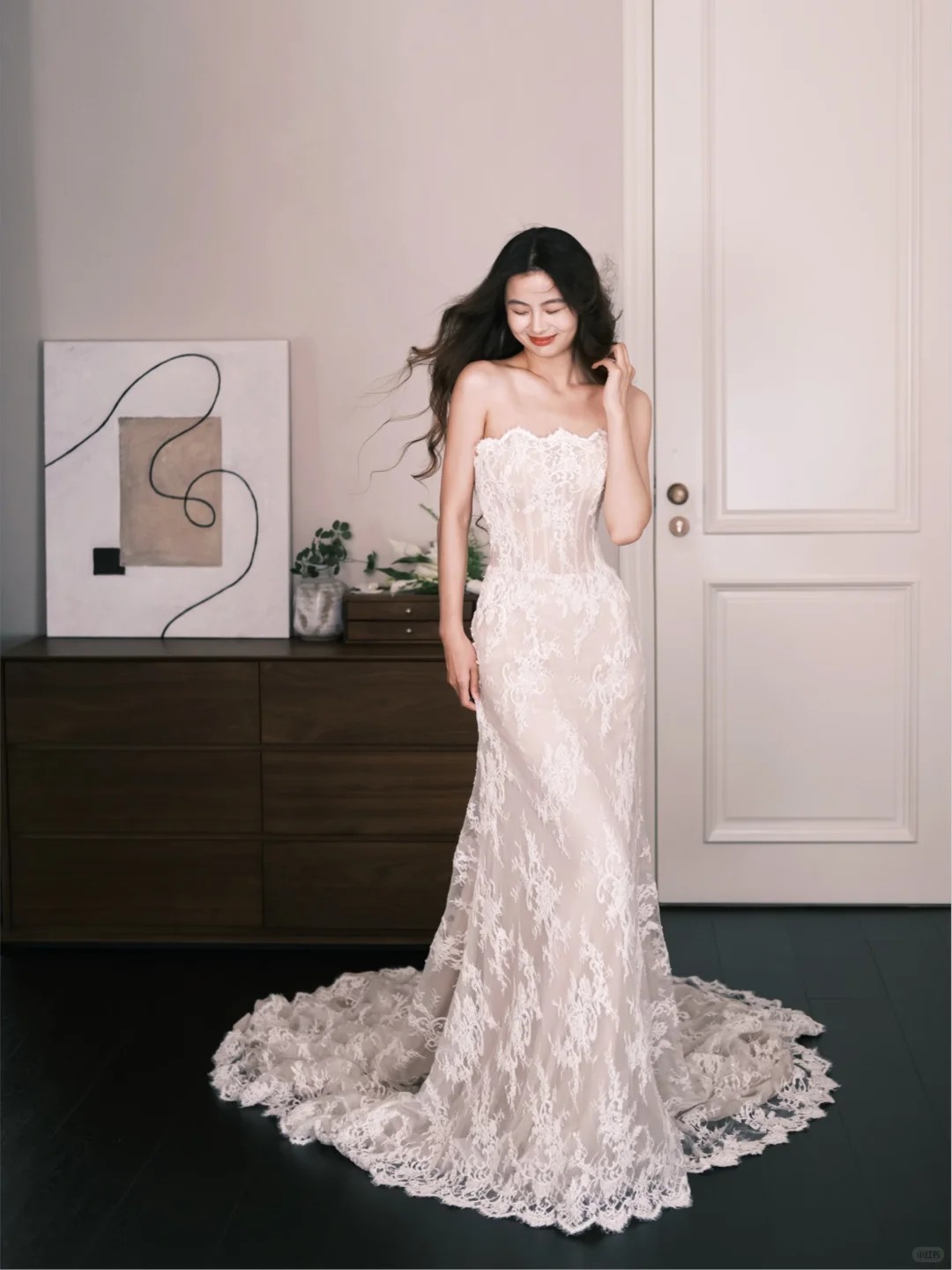 Scalloped Lace Mermaid Bridal Gown, Strapless Corset Wedding Dress NV7301